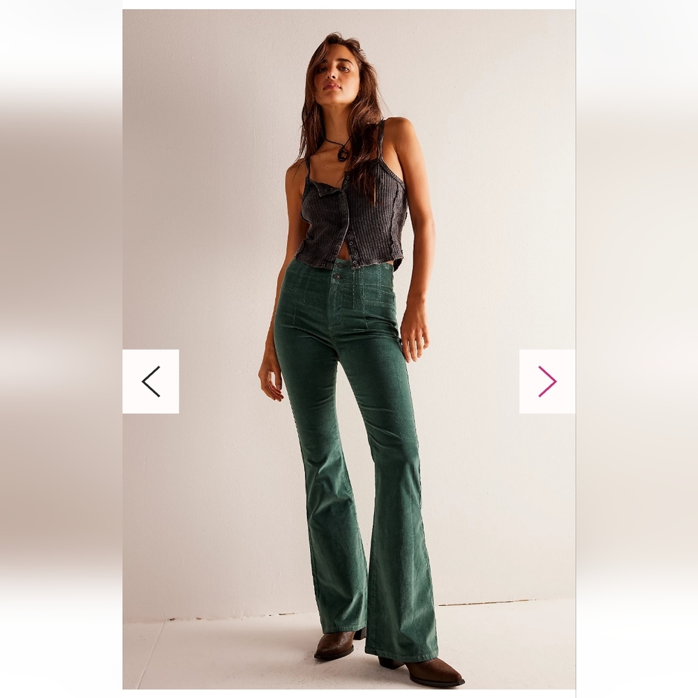 NWOT We The Free FP Jayde Cord Flare Jeans In Huntress Green
